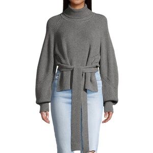 Modern Citizen Gray Ribbed Turtleneck Belted Sweater
